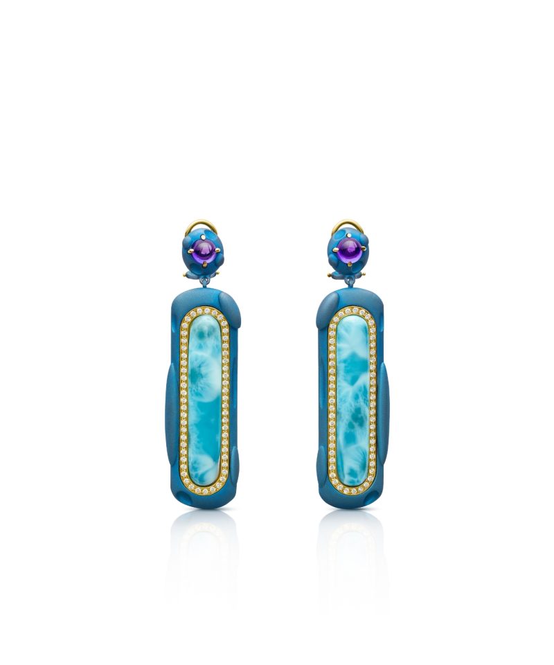 Radiance Nocturnal Blue Pavé Larimar & Amethyst Double Earrings