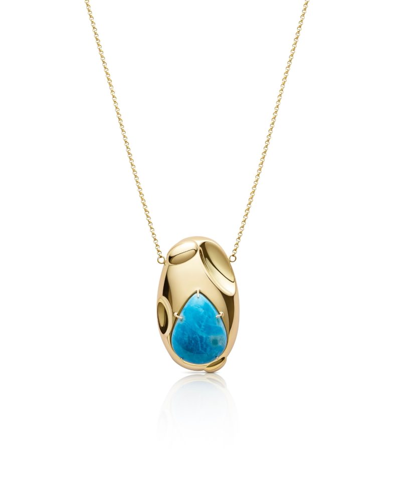 Stellar Elongated Larimar Necklace in 18k yellow gold