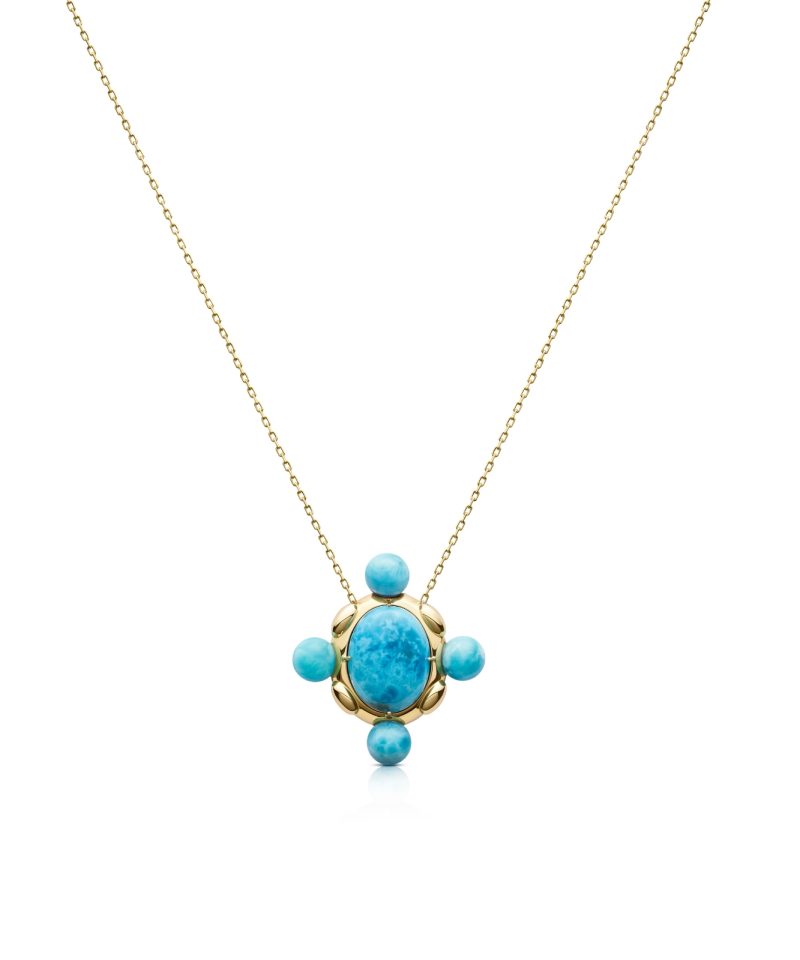 Stellar Cross Larimar Necklace in 18k yellow gold