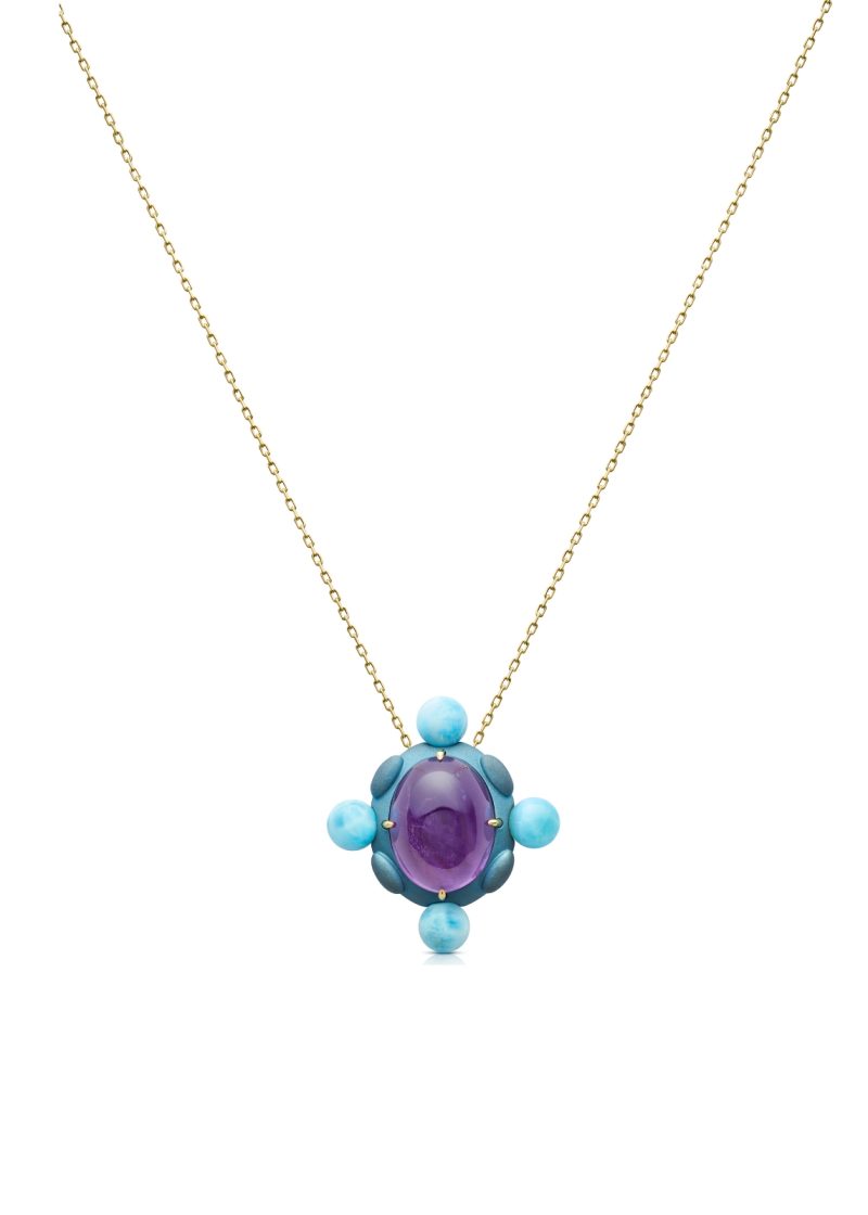 Radiance Cross Amethtyst & Larimar Necklace