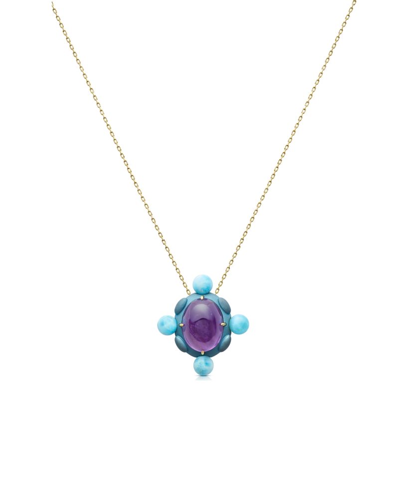 Radiance Cross Amethyst & Larimar Necklace