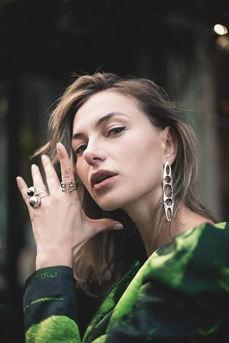 Elegant Monica Varela jewelry and fashion photography.