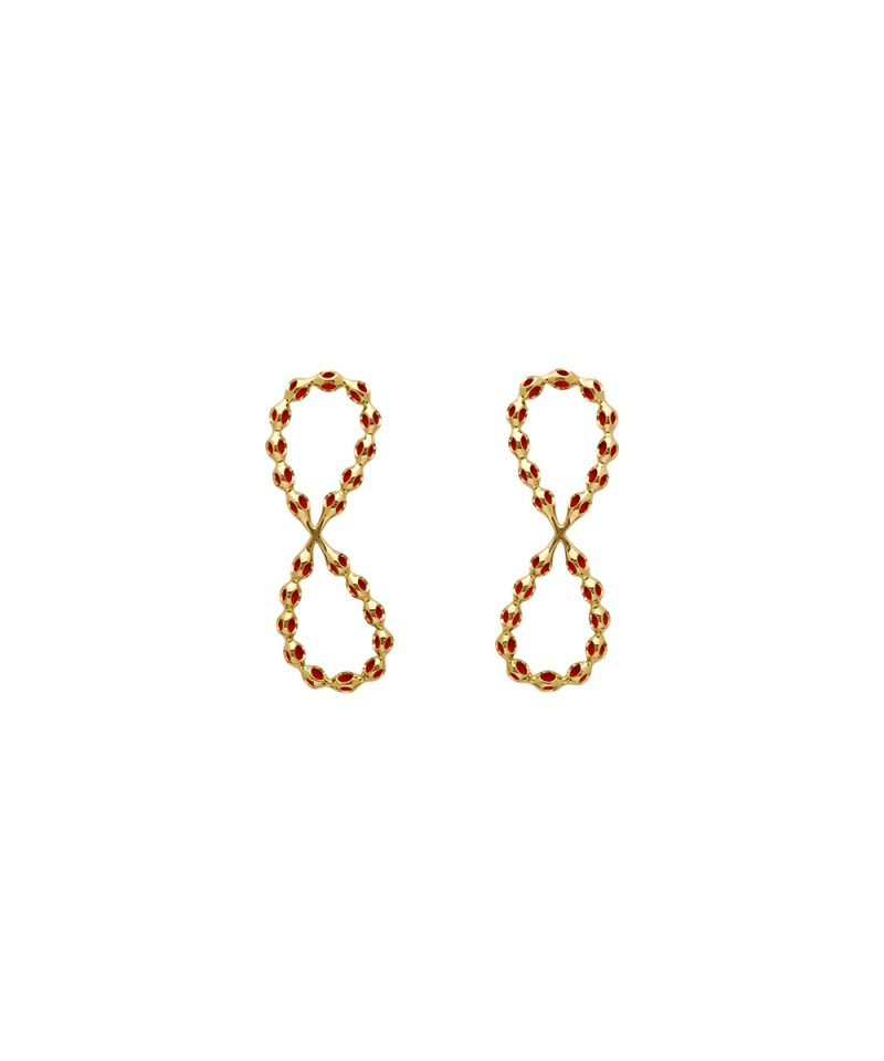 Infinito Large Earrings in 925 sterling silver with 18k gold plating and red microfiber