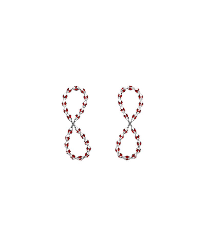 Infinito Large Earrings in 925 sterling silver with platinum plating and red microfiber