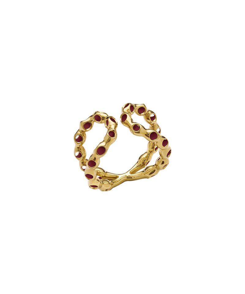 Infinito Ring in 925 sterling silver with 18k gold plating and burgundy microfiber