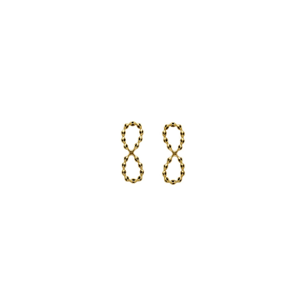 Gold infinity earrings with a delicate chain design, hypoallergenic 925 sterling silver, perfect for elegant style.