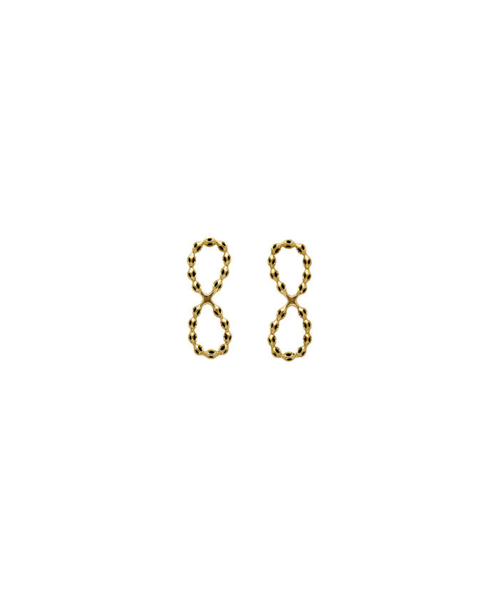 Gold infinity earrings with a delicate chain design, hypoallergenic 925 sterling silver, perfect for elegant style.