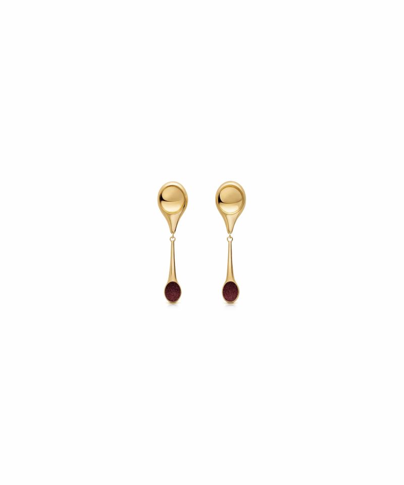 Stem Earrings in 925 sterling silver with 18k gold plating and burgundy microfiber