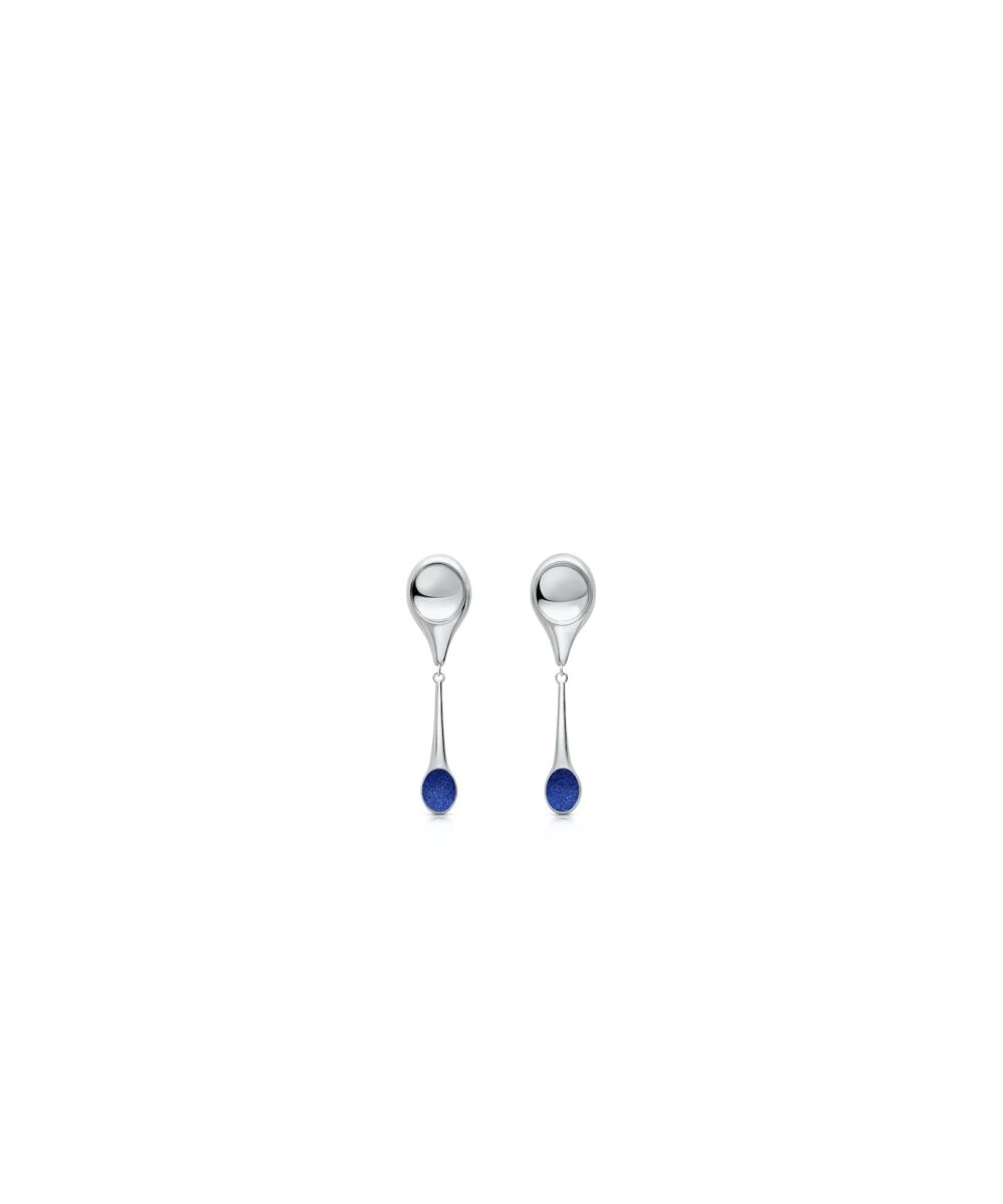 Elegant sterling silver stem earrings featuring modern design with blue drop accents, perfect for stylish accessorizing.