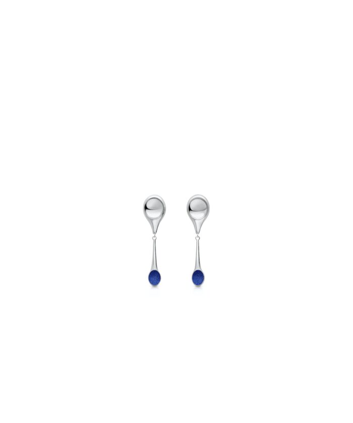 Elegant sterling silver stem earrings featuring modern design with blue drop accents, perfect for stylish accessorizing.