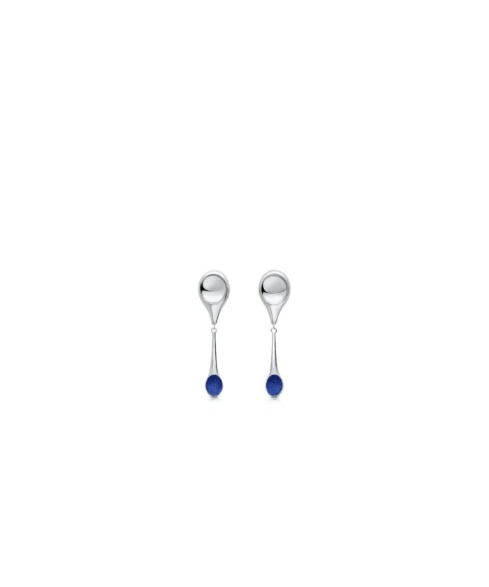 Elegant sterling silver stem earrings featuring modern design with blue drop accents, perfect for stylish accessorizing.