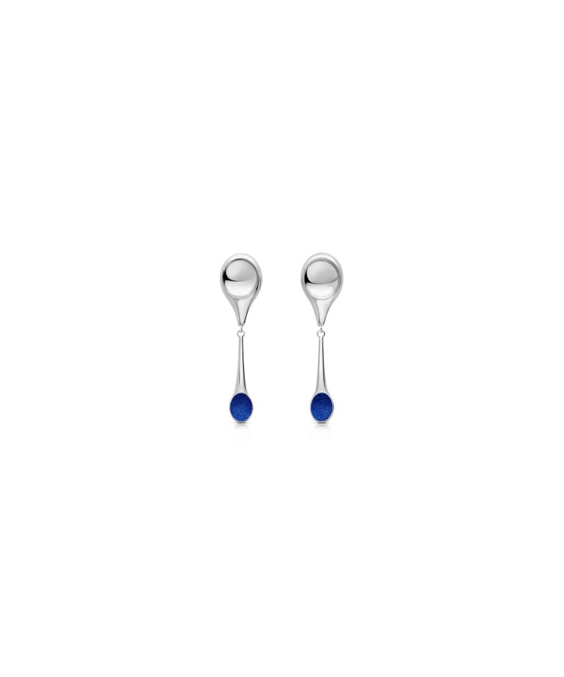 Stem Earrings in 925 sterling silver with platinum plating and blue microfiber