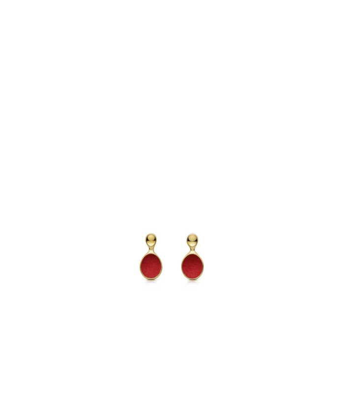 Elegant gold and red earrings, stylish jewelry accessory for women.