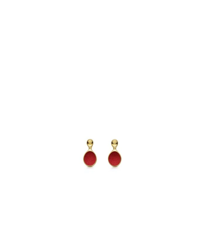 Elegant gold and red earrings, stylish jewelry accessory for women.