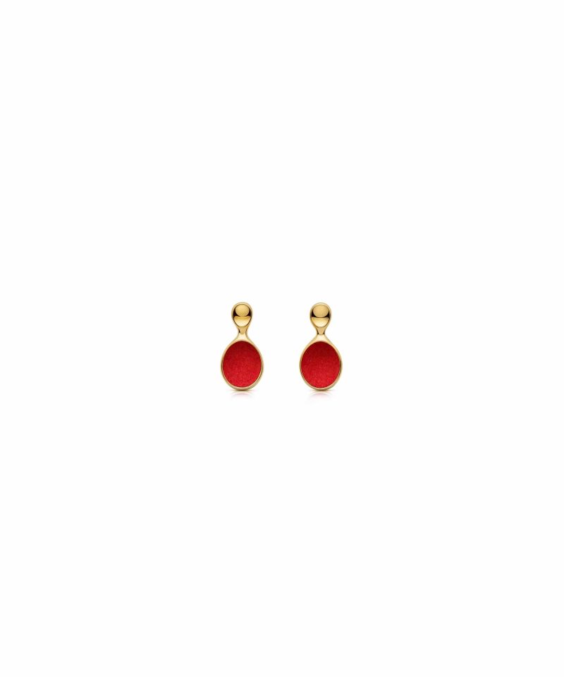 Bud Stud Earrings in 925 sterling silver with 18k gold plating and red microfiber