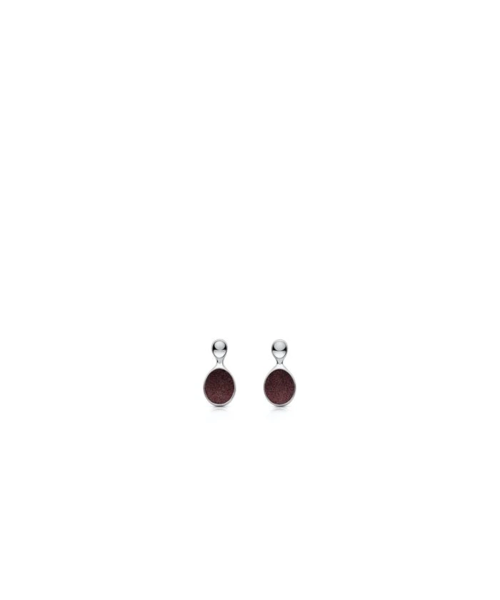 Elegant silver and burgundy stud earrings, perfect for sophisticated style.