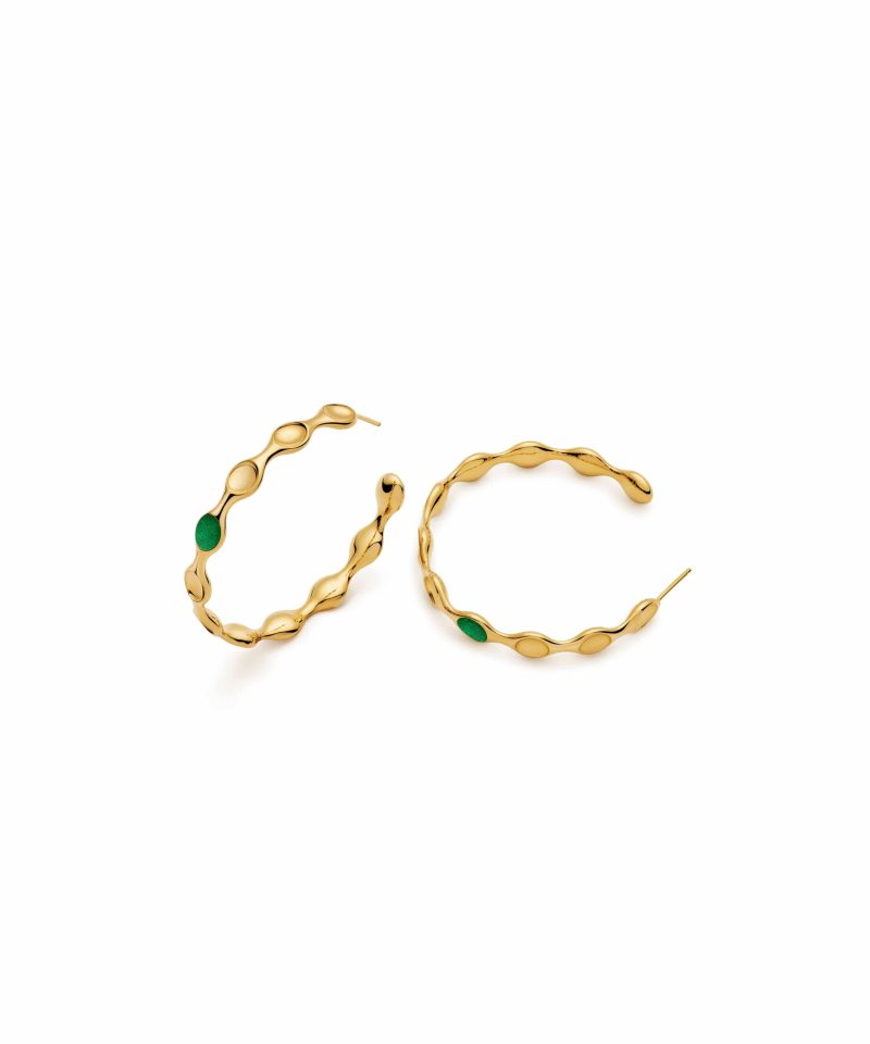 Margin Hoop Earrings in 925 sterling silver with 18k gold plating and green microfiber