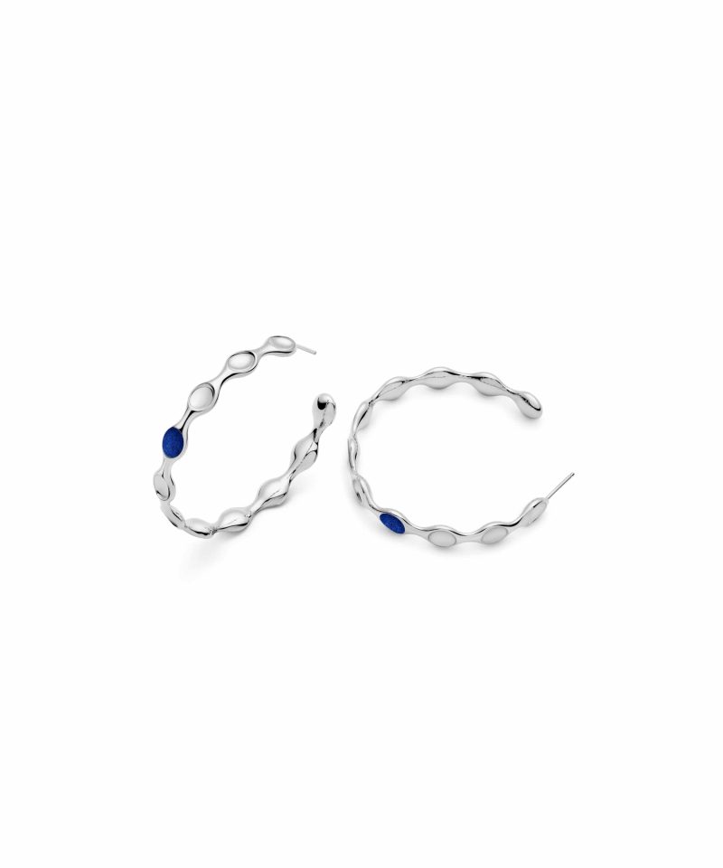 Margin Hoop Earrings in 925 sterling silver with platinum plating and blue microfiber