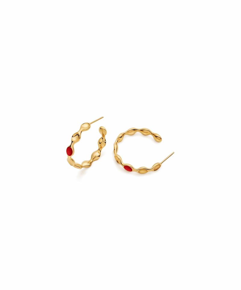 Mini Margin Hoop Earrings in 925 sterling silver with 18k gold plating and red microfiber