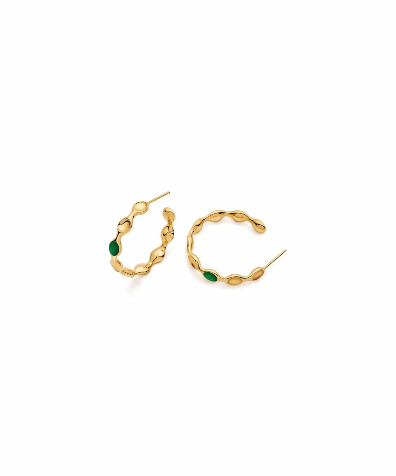 Mini Margin Hoop Earrings in 925 sterling silver with 18k gold plating and green microfiber