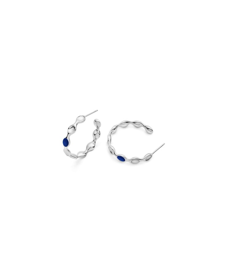 Mini Margin Hoop Earrings in 925 sterling silver with platinum plating and blue microfiber