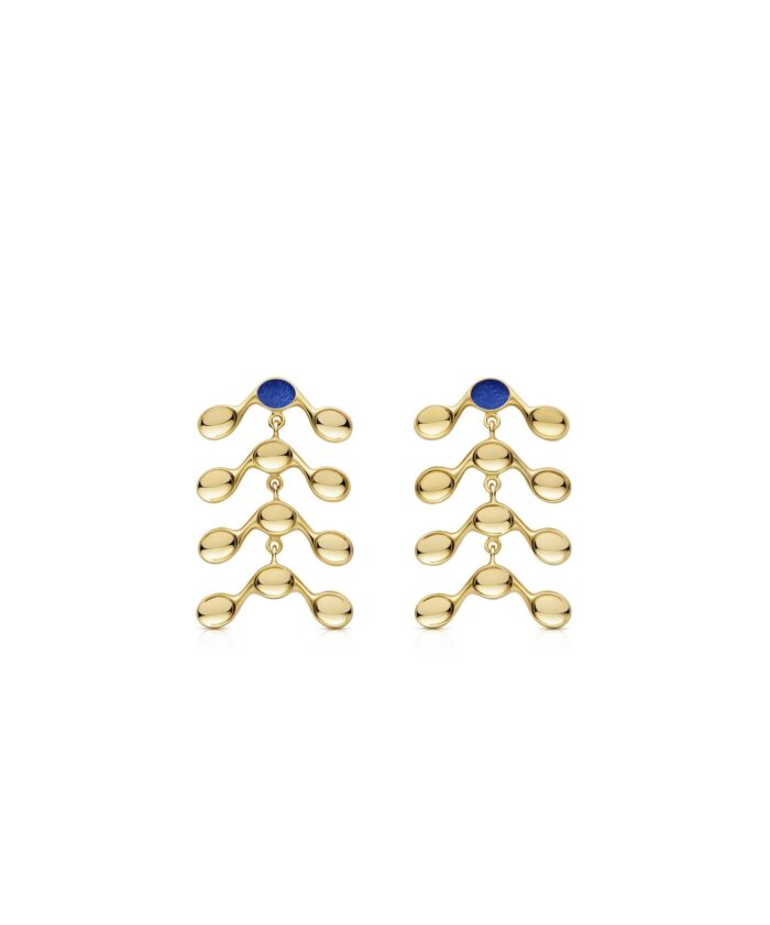 Sterling silver gold-plated venule earrings featuring blue enamel details, elegant jewelry for women.