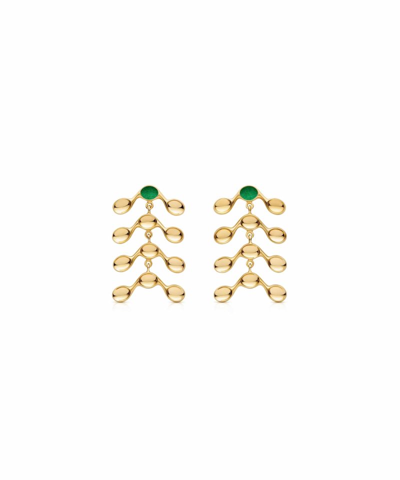 Venule Earrings in 925 sterling silver with 18k gold plating and green microfiber