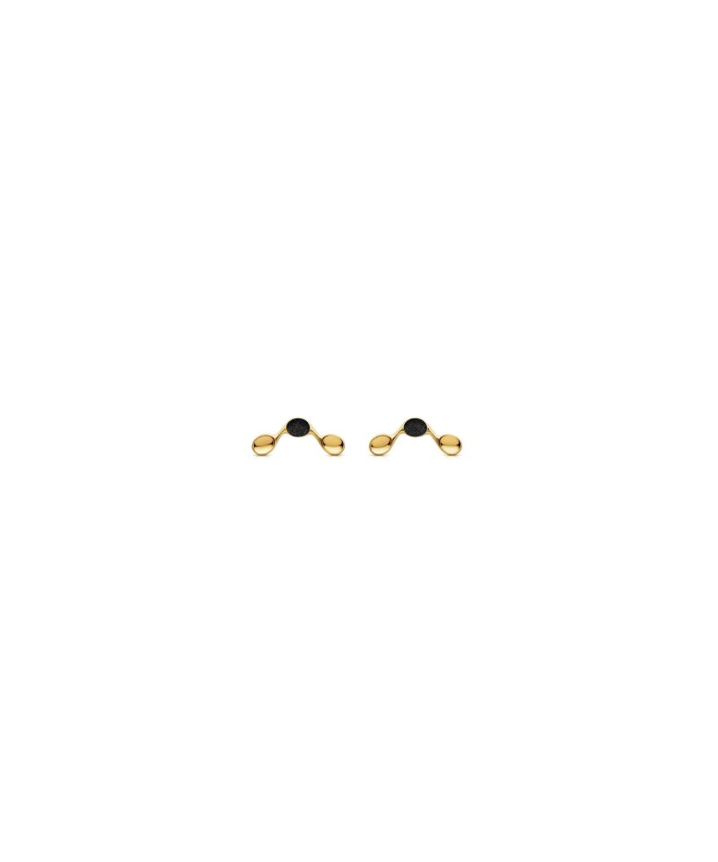 Mini Venule Stud Earrings in 925 sterling silver with 18k gold plating and black microfiber