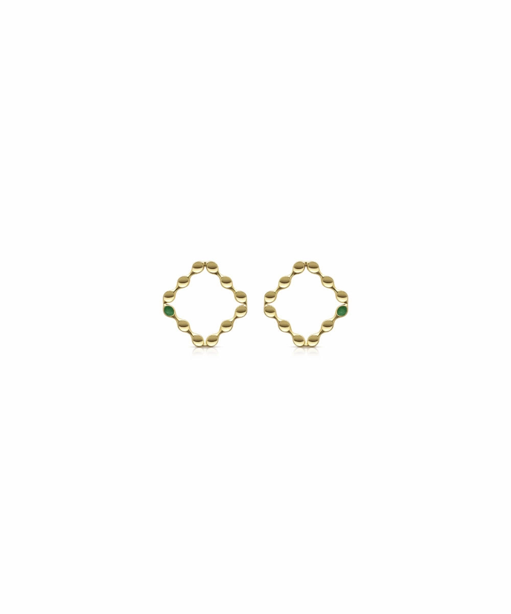 Stylish gold earrings with green accents, perfect for a modern, chic look.