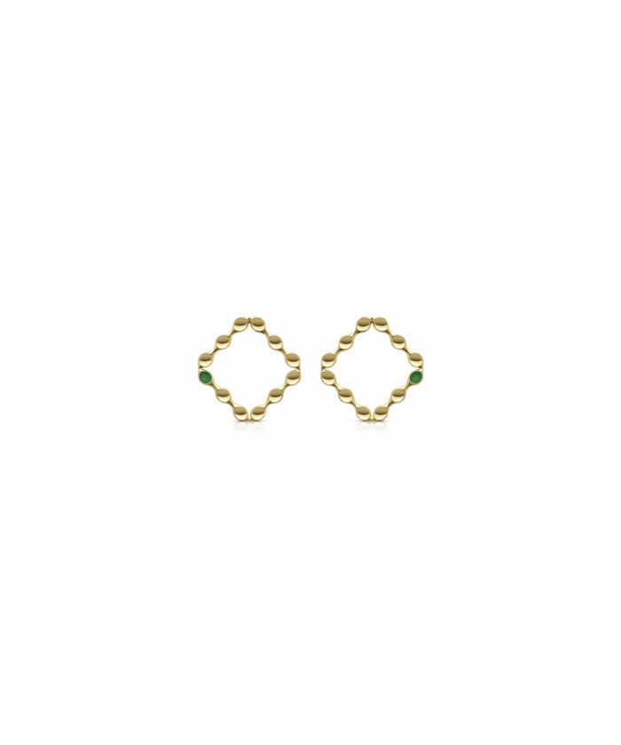 Stylish gold earrings with green accents, perfect for a modern, chic look.