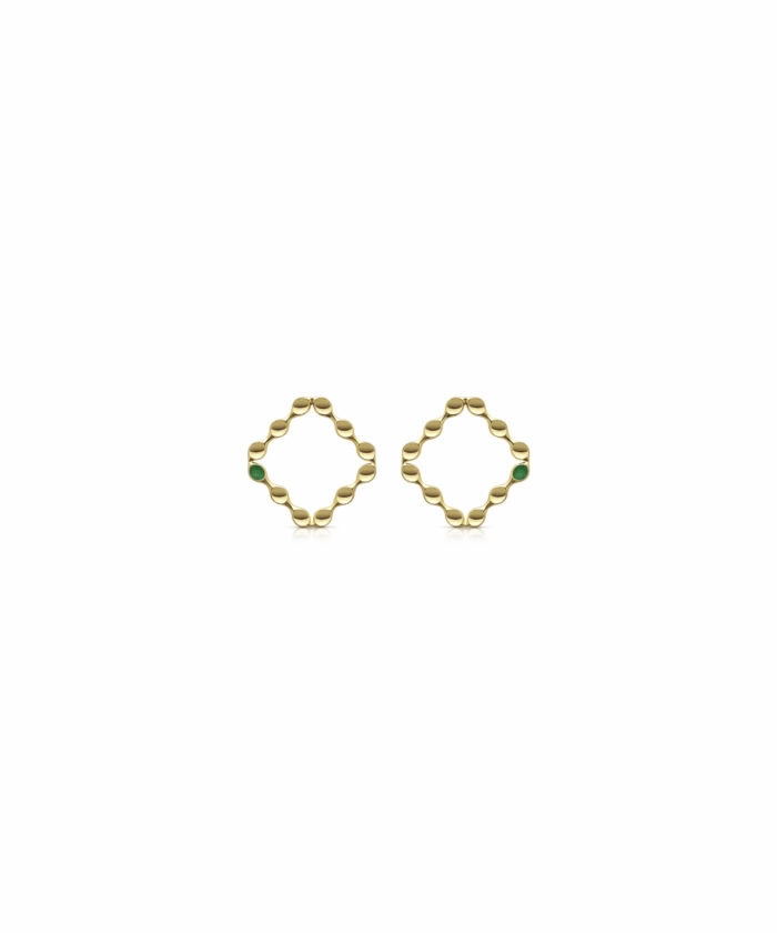 Stylish gold earrings with green accents, perfect for a modern, chic look.