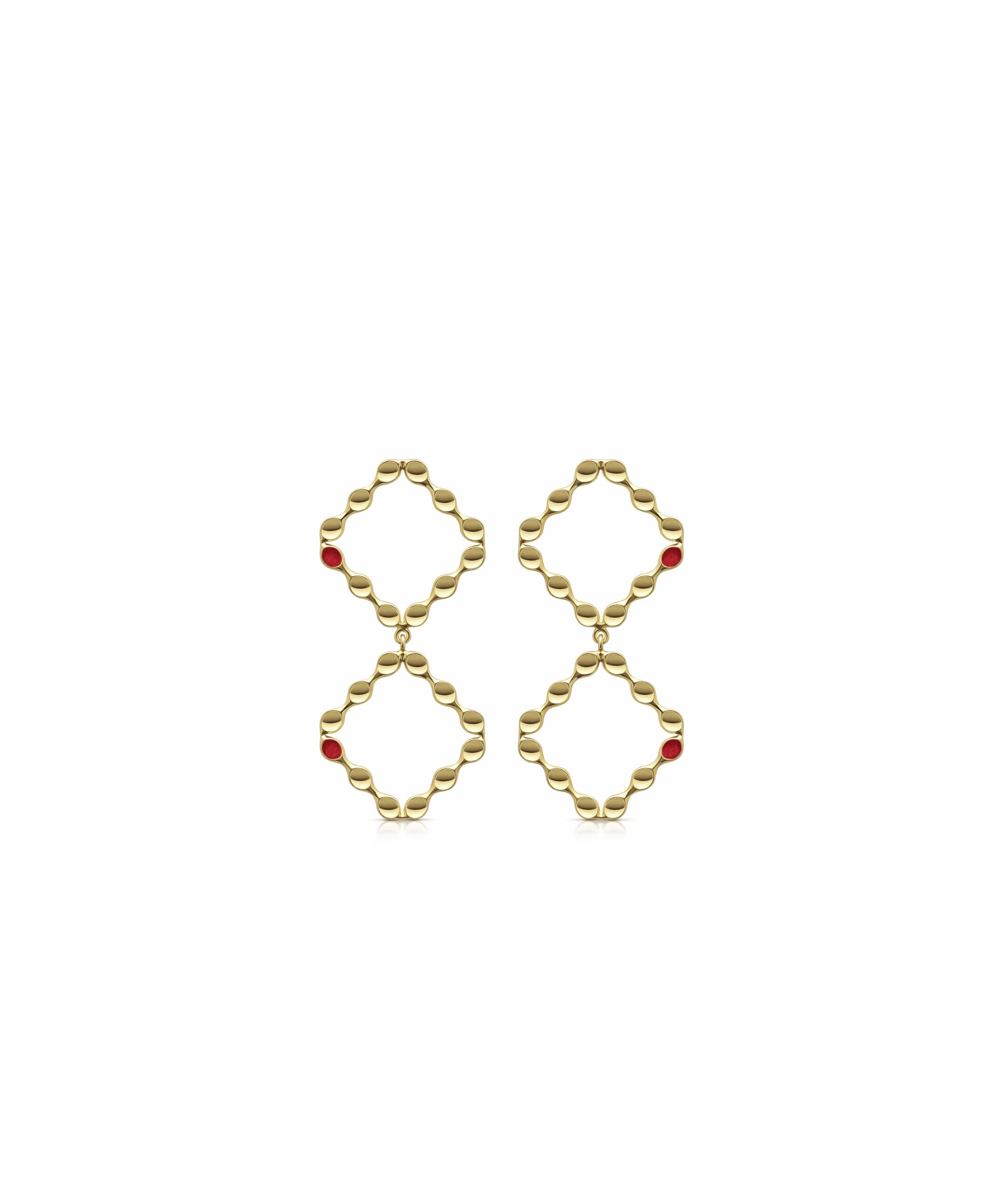 Mini Heart Mirror Earrings Gold mini mirror hoop earrings with red accents, stylish jewelry for women.