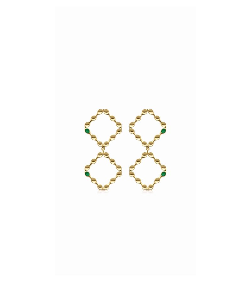 Beuo Mini Mirror Earrings in 925 sterling silver with 18k gold plating and green microfiber