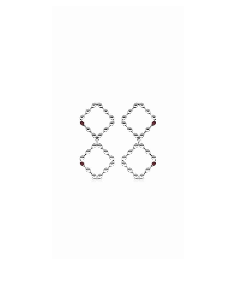 Beuo Mini Mirror Earrings in 925 sterling silver with platinum plating and burgundy microfiber