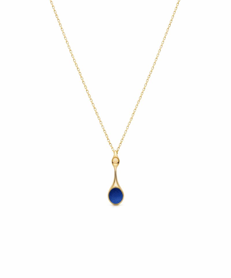 Bud Pendant Necklace in 925 sterling silver with 18k gold plating and blue microfiber