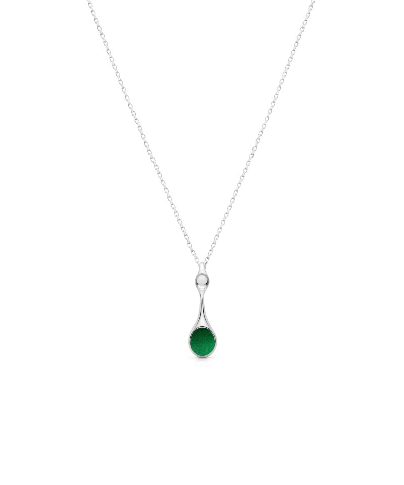 Bud Pendant Necklace in 925 sterling silver with platinum plating and green microfiber
