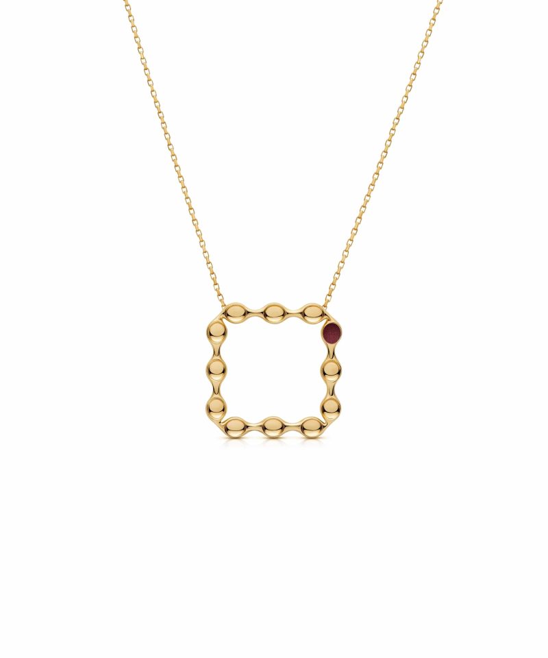 Margin Pendant Necklace in 925 sterling silver with 18k gold plating and burgundy microfiber
