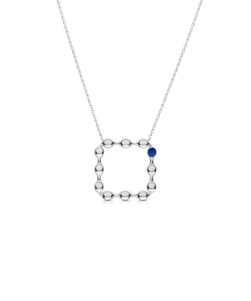 Margin Pendant Necklace in 925 sterling silver with platinum plating and blue microfiber