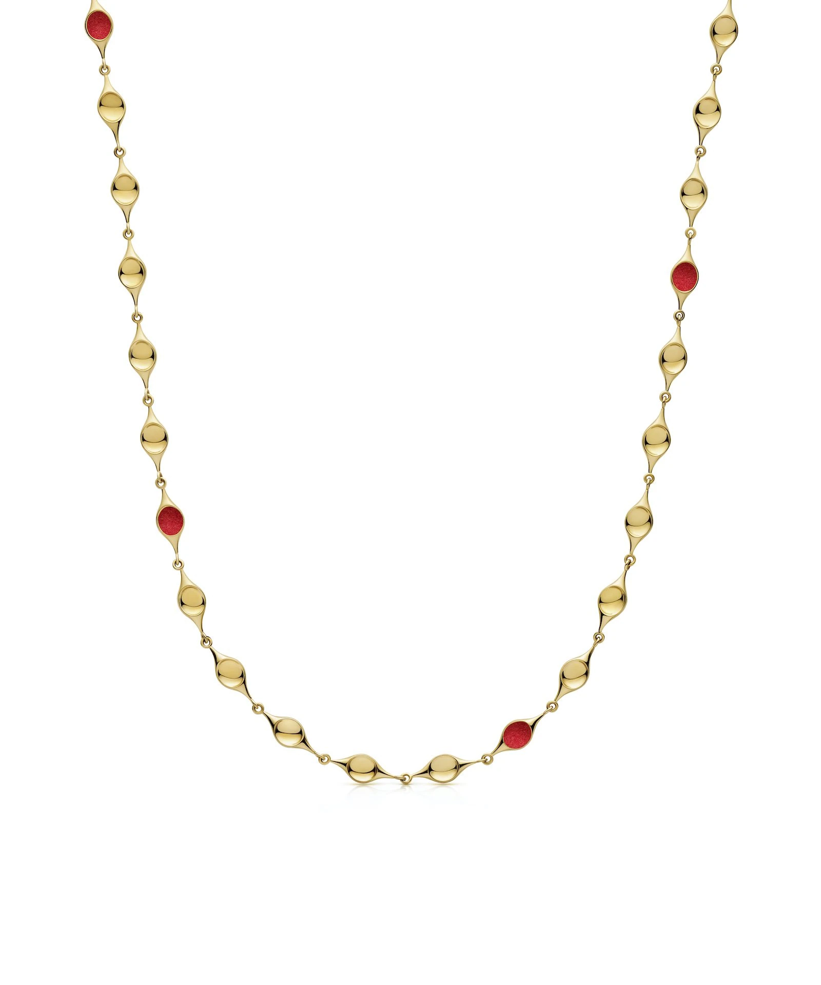 Elegant Gold Stem Necklace with Red Accents Luxury gold stem necklace featuring red enamel details, perfect for sophisticated styles.