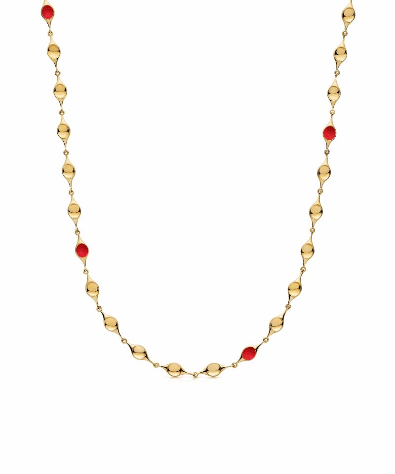 Stem Necklace in 925 sterling silver with 18k gold plating and red microfiber