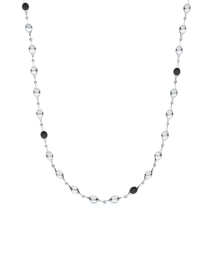 Elegant sterling silver stem necklace with sleek design and black accents for a modern look.