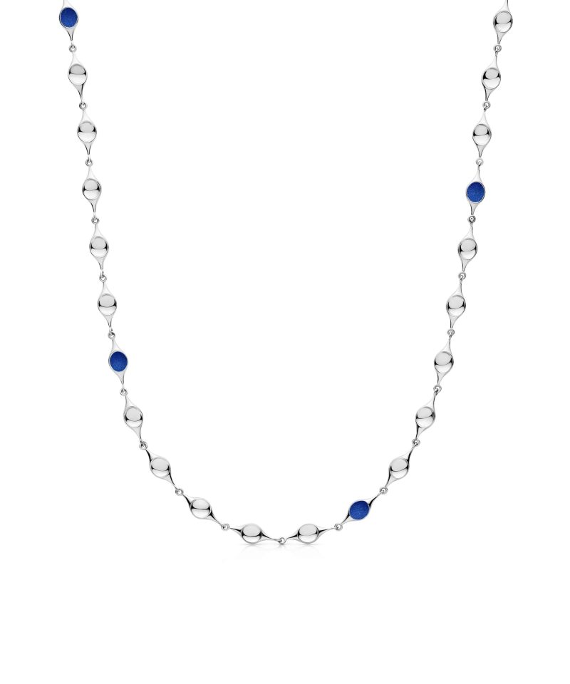 Stem Necklace in 925 sterling silver with platinum plating and blue microfiber