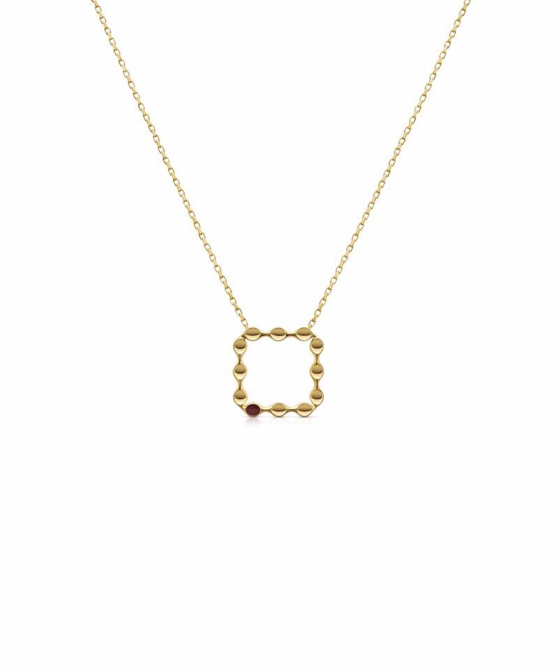Mini Margin Pendant Necklace in 925 sterling silver with 18k gold plating and burgundy microfiber