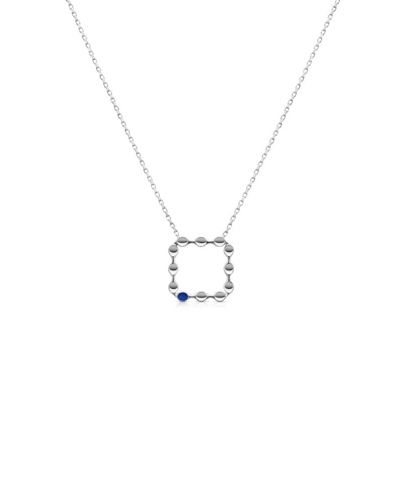 Mini Margin Pendant Necklace in 925 sterling silver with platinum plating and blue microfiber