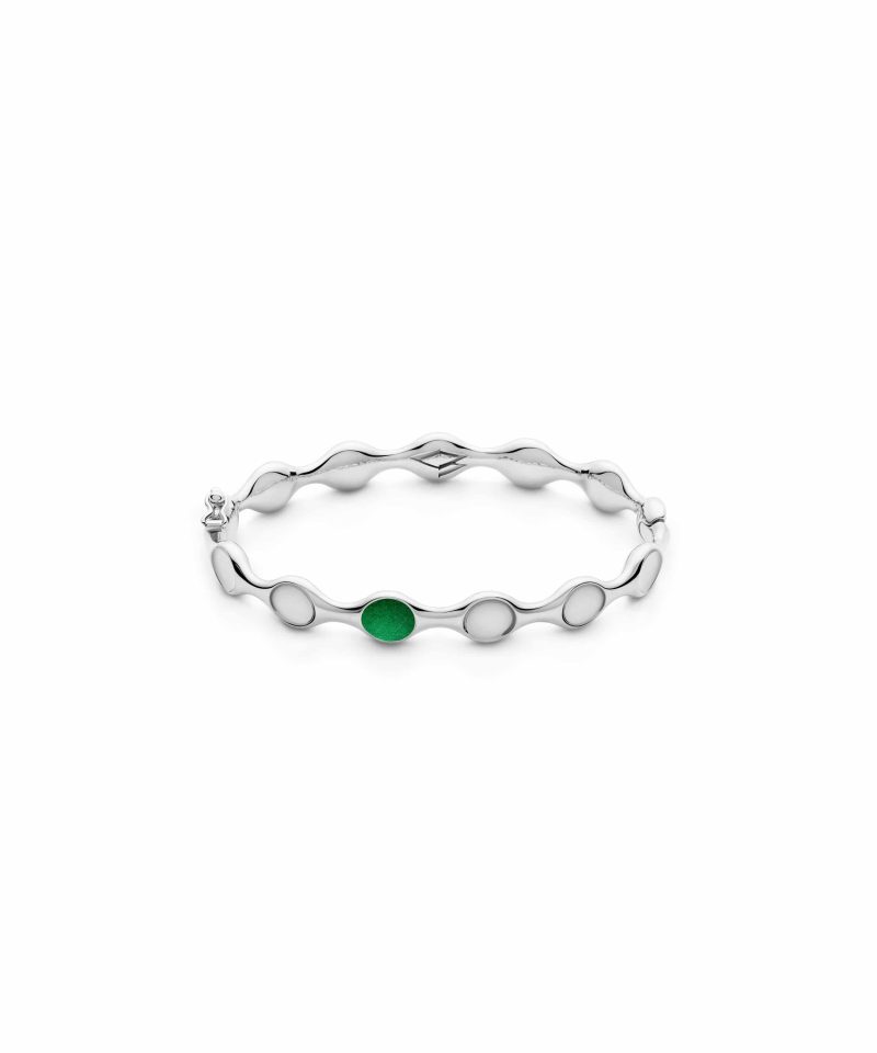 Margin Bangle in 925 sterling silver with platinum plating and green microfiber