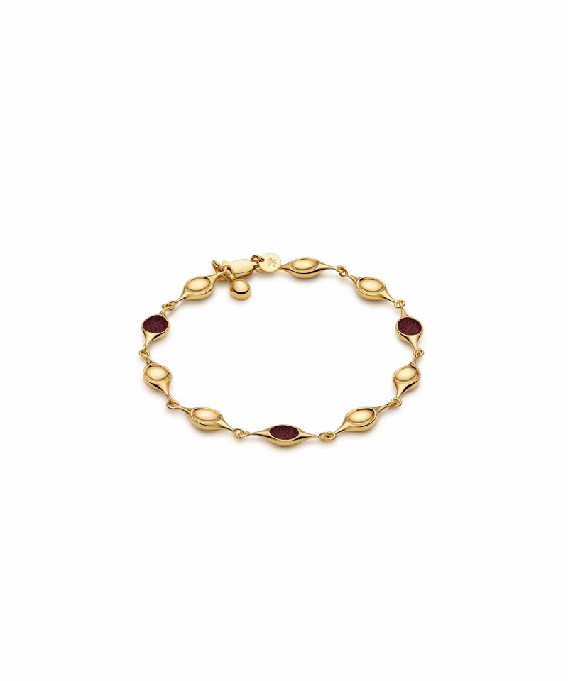 Stem Bracelet in 925 sterling silver with 18k gold plating and burgundy microfiber