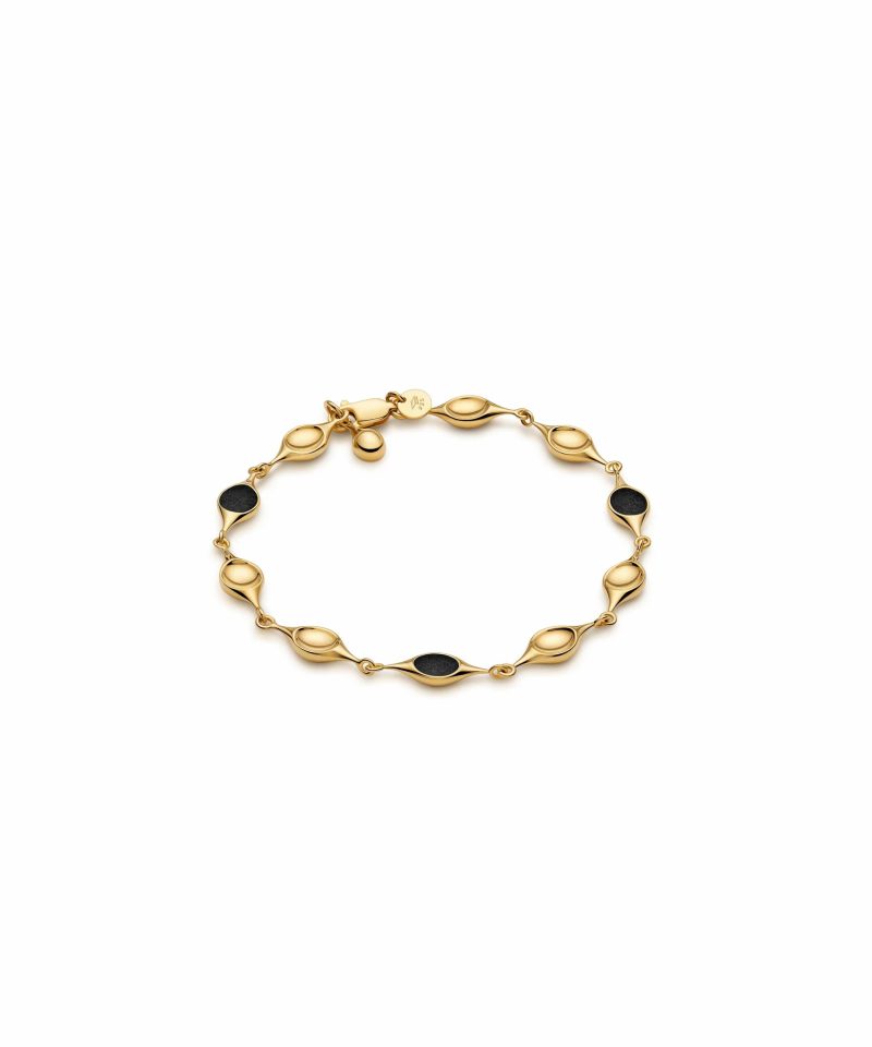 Stem Bracelet in 925 sterling silver with 18k gold plating and black microfiber