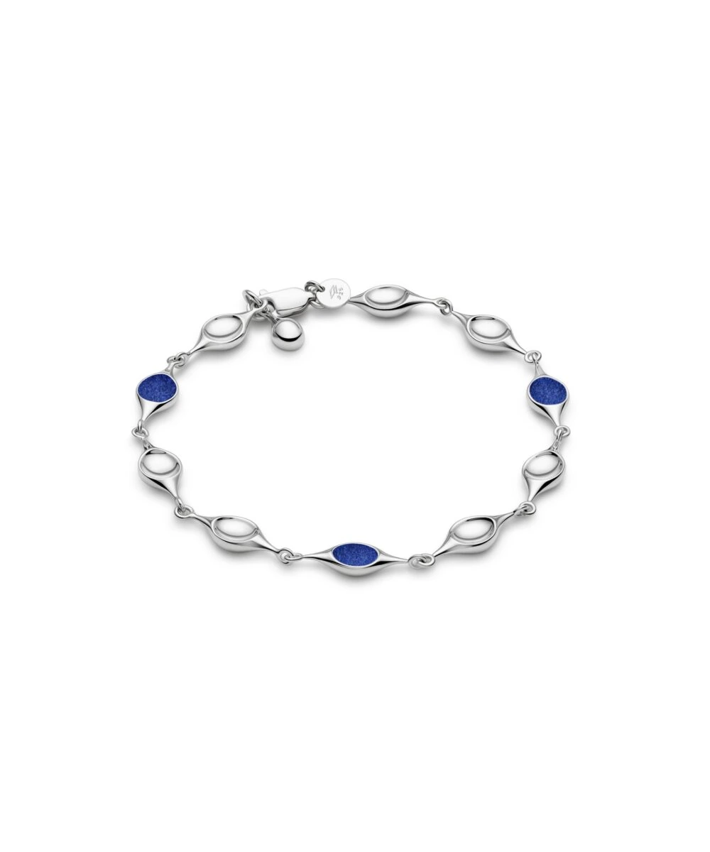 Dainty silver bracelet with blue druzy stones and stem-inspired design, perfect for stylish accessories.