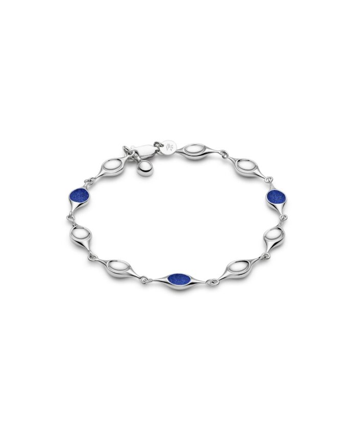 Dainty silver bracelet with blue druzy stones and stem-inspired design, perfect for stylish accessories.