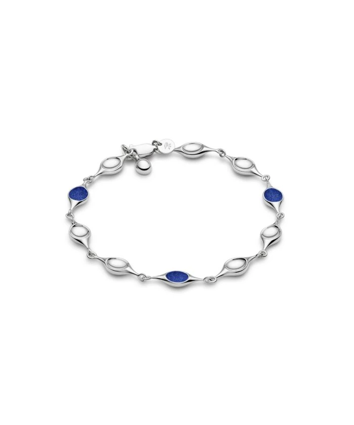 Dainty silver bracelet with blue druzy stones and stem-inspired design, perfect for stylish accessories.